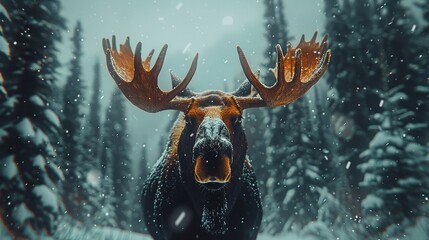 Fototapeta premium Majestic moose standing tall in the breathtaking beauty of a dense forest wilderness