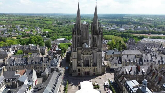 drone video Coutances cathedral France Europe