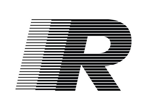 Letter R logo with abstract geometric speed motion lines