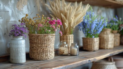 nature-inspired home decor, add wicker baskets and dried flowers to your home decor for a nature-inspired look, creating a calming indoor environment with the essence of the outdoors