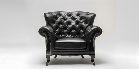 A black leather sofa with a white background and a black leg Black leather sofa Isolated on transparent of white background.