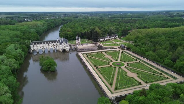 drone video Chenonceaux castle France Europe