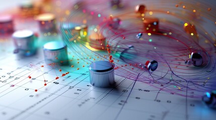 Illustrative design of mathematical modeling in engineering exploration, with a background of paper and stationery