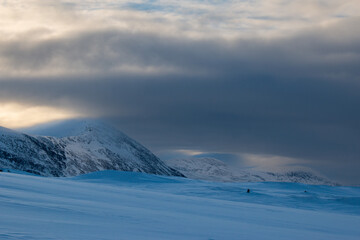 Mountains around Padjelanta trail near Duottar in winter, Lapland, Sweden