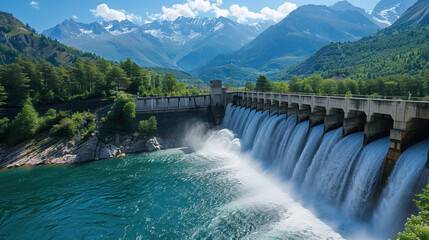 Fototapeta premium Scenic view of a hydroelectric dam in the mountains