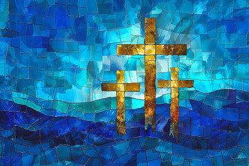 Three Crosses as Stained Glass