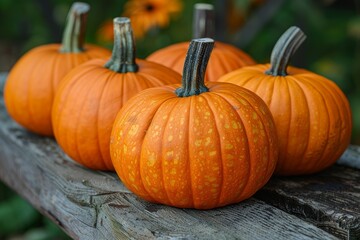 autumn harvest decor, orange pumpkins on wood evoke autumns essence, perfect for a warm and inviting ambiance, capturing the spirit of harvest