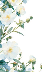 Obraz premium Vertical postcard with white background and delicate white flowers