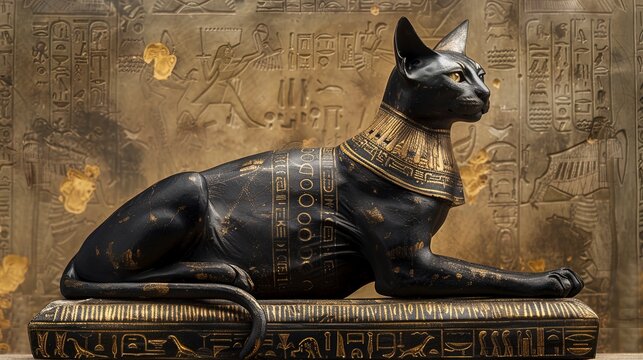 Egyptian asbstract background, goddess of Egypt Bastet, abstract golden background