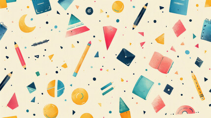 modern and minimalistic education background forming abstract shapes of school supplies