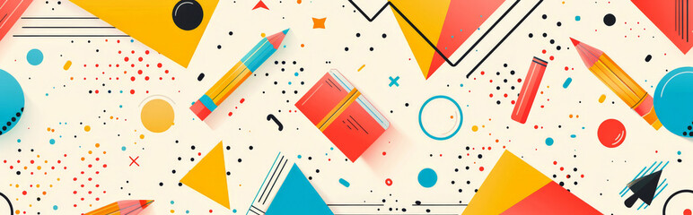 Obraz premium modern and minimalistic education background forming abstract shapes of school supplies