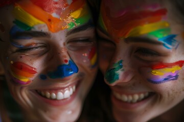 Obraz premium Close-Up of Smiling Faces with Colorful Face Paint