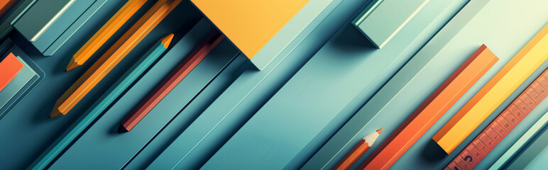 modern and minimalistic education background forming abstract shapes of school supplies
