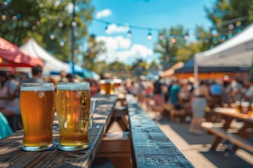 Craft beer festival with colorful tents, lively crowds, and a wide array of unique beers being sampled in a festive outdoor setting