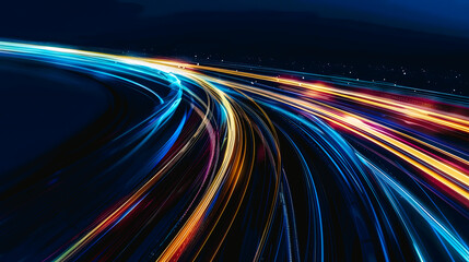 Obraz premium Traces lumineuses des voitures la nuit sur l'autoroute