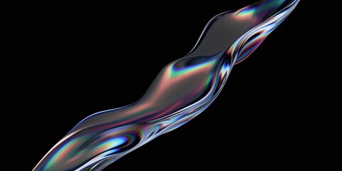 Obraz premium Abstract design, wavy iridescent shape, 3d render