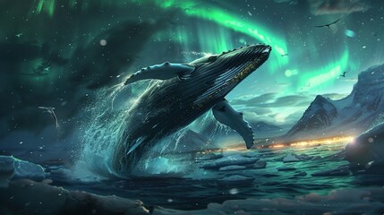 Dreamy Aurora Lights up Humpback Whale Breach