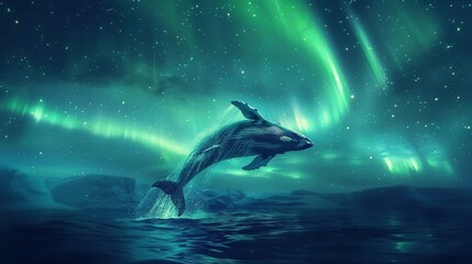 Obraz premium Breathtaking Aurora and Whale Breaching Scene