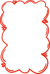 Cute decorative vector frame with hearts. A clipart element in hand-drawn style. Isolated decoration in red color. Suitable for wedding or birthday invitation, poster, menu, greeting card.