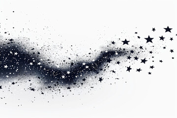 Illustration of stars and small black dots flying in the air, forming an elegant curved trail on an abstract background.