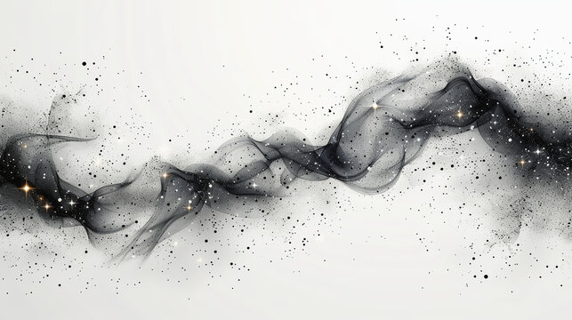 Illustration of stars and small black dots flying in the air, forming an elegant curved trail on an abstract background.