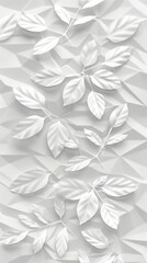 White geometric floral leaves 3d tiles wall texture background illustration banner panorama