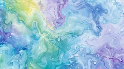 Obraz premium Seamless marble pattern with watercolor textured marbling art background in blue, green, purple and yellow. Water droplets design vector prepared for textile printing 