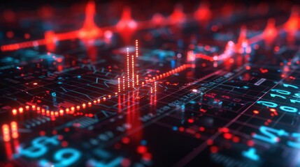 Obraz premium Stock Market Chart with Red and Blue Lights, Financial Data Display