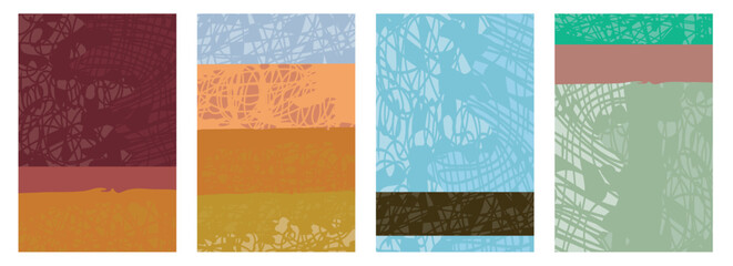 Set of abstract painted illustrations for wall decoration and postcard. Isolated on white background.