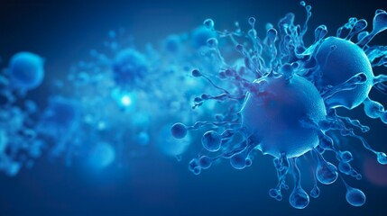 Respiratory virus particles infections. Virus germ bacteria microorganism and antibody. Dangerous pathogen, microbiology. Close-up of microbes. 