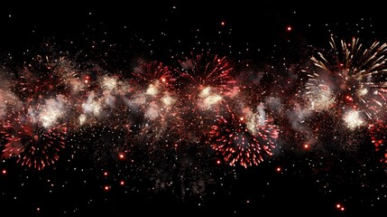 Glowing Canada Day Fireworks Display in Brilliant Reds, Whites, and Golds Against a Dark Sky