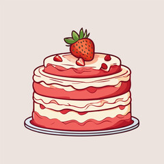 Birthday party celebration. Simple birthday cake isolated on white. Flat cartoon design for postcards and stickers, birthday party invitation.