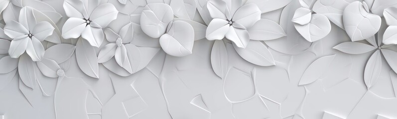 White geometric floral leaves 3d tiles wall texture background illustration banner panorama