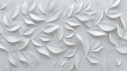 White geometric floral leaves 3d tiles wall texture background illustration banner panorama