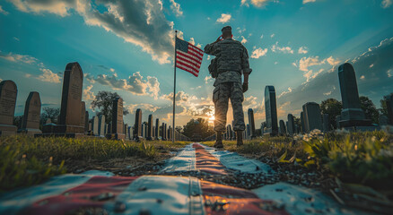 Honoring Heroes. American Flags Adorn Military Graves on Memorial Day