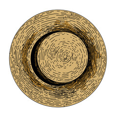Vintage straw hat isolated on white. Cozy vintage illustration. Hand drawn vector summer set