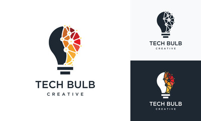 Light bulb technology logo design template. Digital technology bulb logo design inspiration