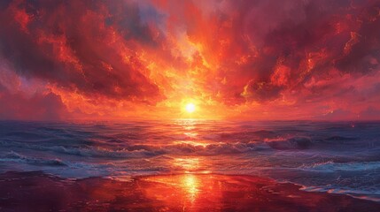 Fototapeta premium natural phenomenon, a stunning sunset during the june solstice, casting the sky in shades of orange and pink, is a mesmerizing view to behold