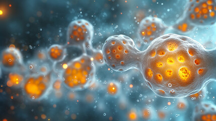 Grey and yellow organic cells network, conceptual digital artwork