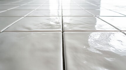 Close-up of shiny ceramic tiles in a well-lit room during the day.