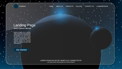 Modern trendy landing page vector design template. Deep space background