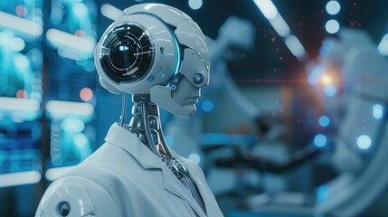Doctor use AI robots for diagnosis, care, and increasing accuracy patient treatment in futureMedical technology, Medical research and development innovation technology to improve patient health.  