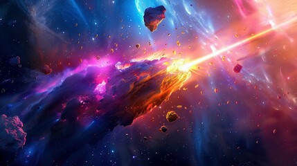 Fototapeta premium Cosmic Abstract Background: Comet and Laser Through Stone