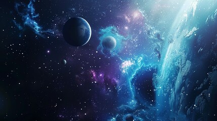 Space Banner Background: Stunning Galaxy with Planets