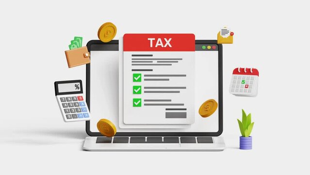 Online Tax payment. Filling tax form. Accounting and financial management concept. 4k 3d loop animation