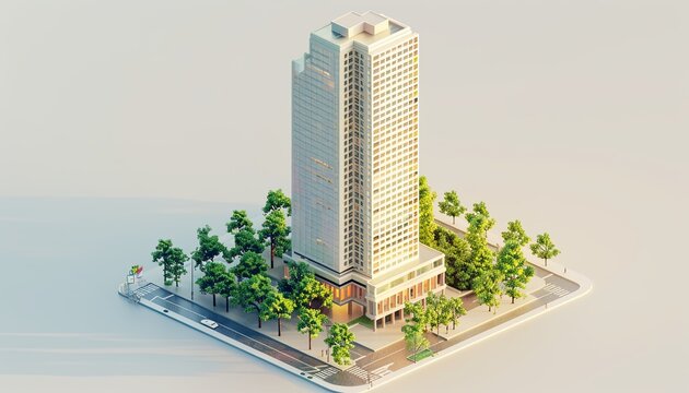 A tall building with a green tree in front of it