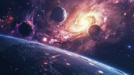 Galaxy and Planets: Space Wallpaper Banner Background