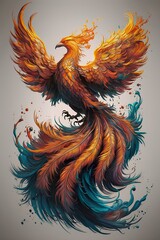 Obraz premium illustration of a majestic phoenix rising, its feathers ablaze with a stunning array of colors