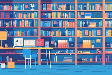 A library with books that have covers illustrating different communication modes