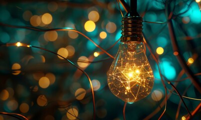 Glowing light bulb on dark background. Innovation concept.